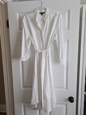 Saks Fifth Avenue White Linen Midi Shirt Dress